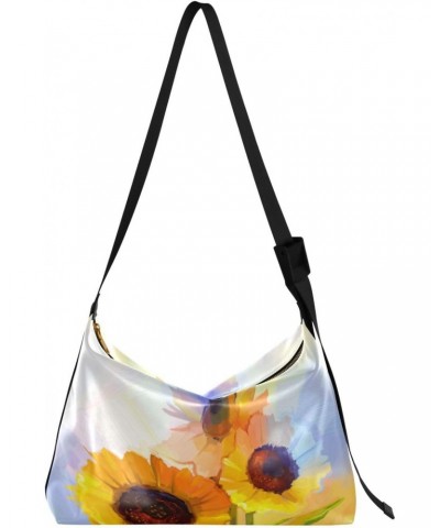 Yellow Sunflower Painting Art Womens Tote Bag Leather Shoulder Bag For Women Men Large Hobo Cross Body Bags Handbag $14.62 Totes