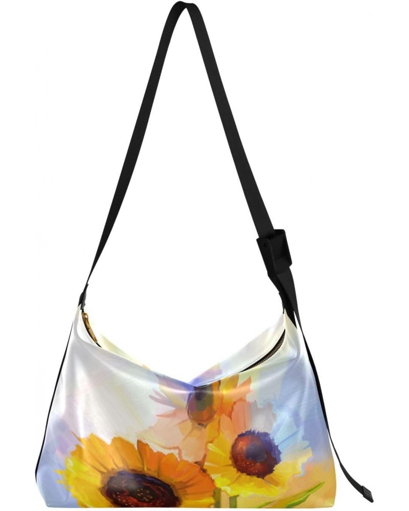 Yellow Sunflower Painting Art Womens Tote Bag Leather Shoulder Bag For Women Men Large Hobo Cross Body Bags Handbag $14.62 Totes