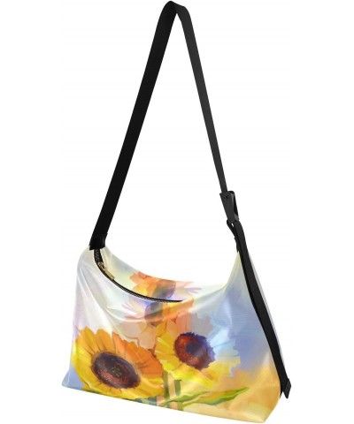 Yellow Sunflower Painting Art Womens Tote Bag Leather Shoulder Bag For Women Men Large Hobo Cross Body Bags Handbag $14.62 Totes