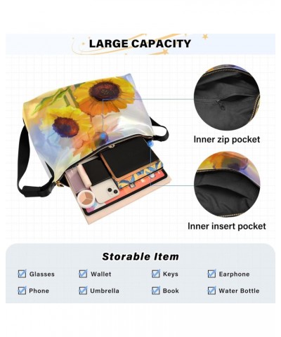 Yellow Sunflower Painting Art Womens Tote Bag Leather Shoulder Bag For Women Men Large Hobo Cross Body Bags Handbag $14.62 Totes