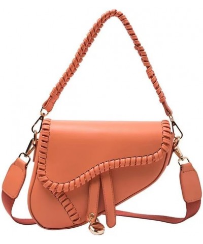 Women Saddle Shoulder Bag Clutch Purse Small Crossbody Bag Satchel Bags Handbag PU Leather A-orange $17.32 Satchels