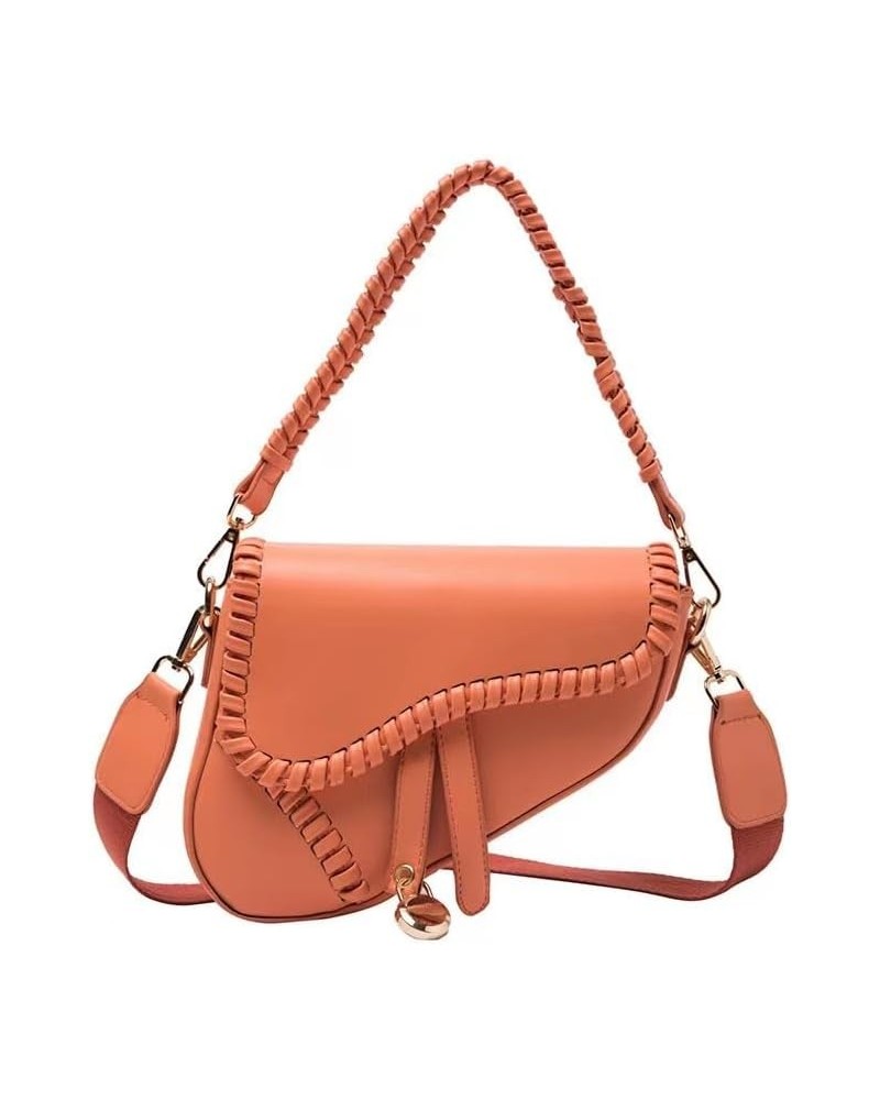 Women Saddle Shoulder Bag Clutch Purse Small Crossbody Bag Satchel Bags Handbag PU Leather A-orange $17.32 Satchels