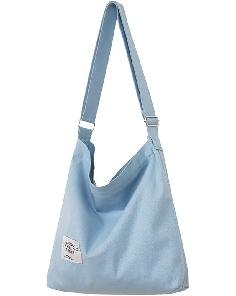 Women's Retro Large Size Canvas Shoulder Bag Hobo Crossbody Handbag Casual Tote Light Blue $8.57 Totes