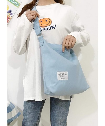 Women's Retro Large Size Canvas Shoulder Bag Hobo Crossbody Handbag Casual Tote Light Blue $8.57 Totes