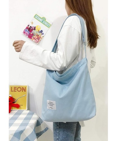 Women's Retro Large Size Canvas Shoulder Bag Hobo Crossbody Handbag Casual Tote Light Blue $8.57 Totes