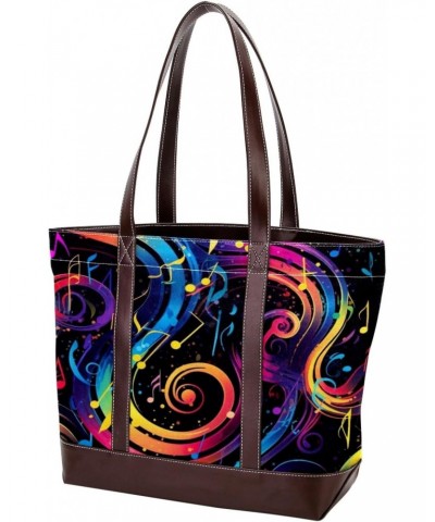 Musical Note Canvas Leather Mix Hand-Held Bag - 13.3x4.7x12.2 in - Stylish and Spacious! $26.39 Handbags