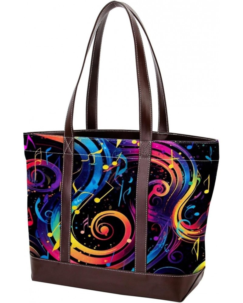 Musical Note Canvas Leather Mix Hand-Held Bag - 13.3x4.7x12.2 in - Stylish and Spacious! $26.39 Handbags