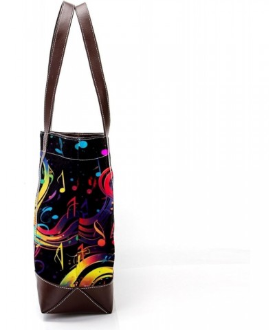 Musical Note Canvas Leather Mix Hand-Held Bag - 13.3x4.7x12.2 in - Stylish and Spacious! $26.39 Handbags