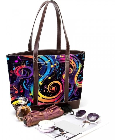 Musical Note Canvas Leather Mix Hand-Held Bag - 13.3x4.7x12.2 in - Stylish and Spacious! $26.39 Handbags