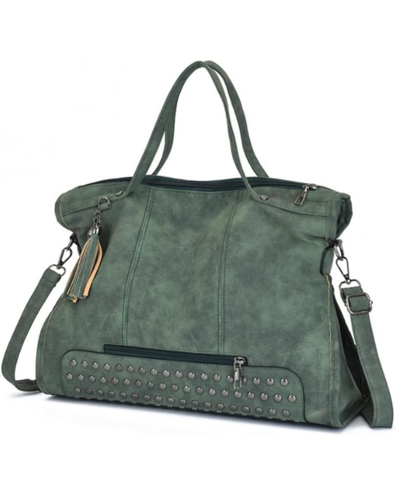 Women Tote Bag Frosted Handbag Large Capacity Shoulder Bags Rivet Satchel Purse Green $16.32 Satchels