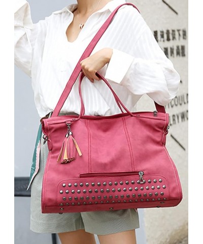 Women Tote Bag Frosted Handbag Large Capacity Shoulder Bags Rivet Satchel Purse Green $16.32 Satchels