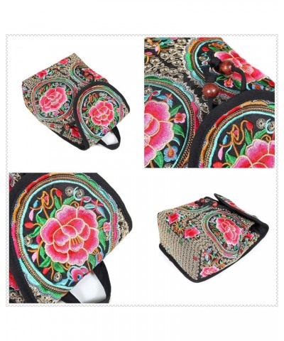 Full Embroidered Backpack Purse for Women Vintage Handbag Small Drawstring Casual Travel Shoulder Bag Daypack 2 Bags:red Rose...