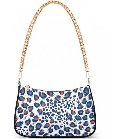 Leopard Print Cheetah Blue and Red Womens Chain Shoulder Bag Tote Handbag Clutch Hobo Purse with Zipper for Travel Casual $18...