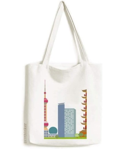 China Architecture TV Tower Landmark Pattern Tote Canvas Bag Shopping Satchel Casual Handbag $15.50 Totes