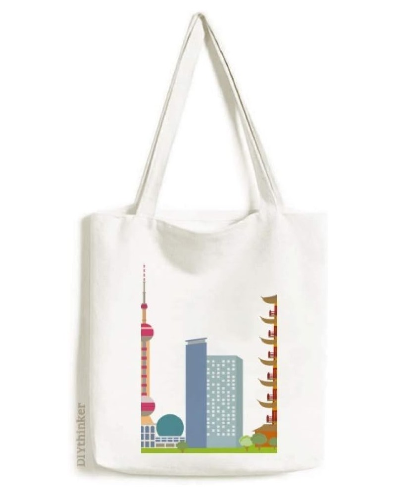 China Architecture TV Tower Landmark Pattern Tote Canvas Bag Shopping Satchel Casual Handbag $15.50 Totes