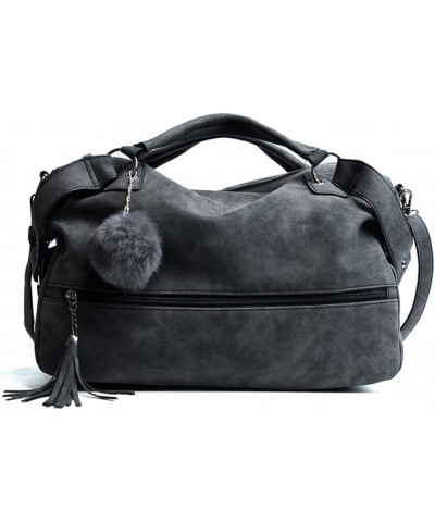 Women Handbag PU Leather Top Handle Handbag Shoulder Bag Messenger Bag with Fur Ball Accessories Black $22.69 Shoulder Bags