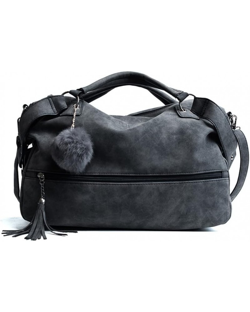 Women Handbag PU Leather Top Handle Handbag Shoulder Bag Messenger Bag with Fur Ball Accessories Black $22.69 Shoulder Bags