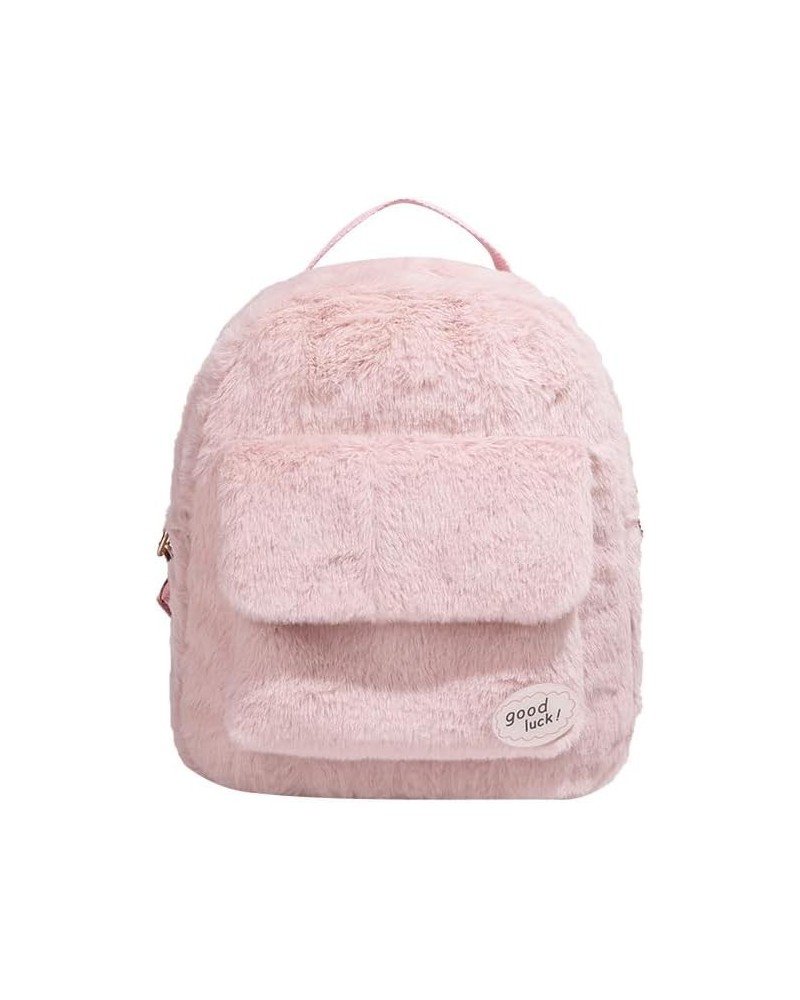 Cute Mini Backpacks for Women Female Preppy Style Plush Backpack Women Solid Color Mini Rucksacks (Black) Pink $11.61 Backpacks