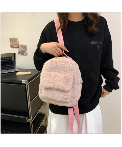 Cute Mini Backpacks for Women Female Preppy Style Plush Backpack Women Solid Color Mini Rucksacks (Black) Pink $11.61 Backpacks