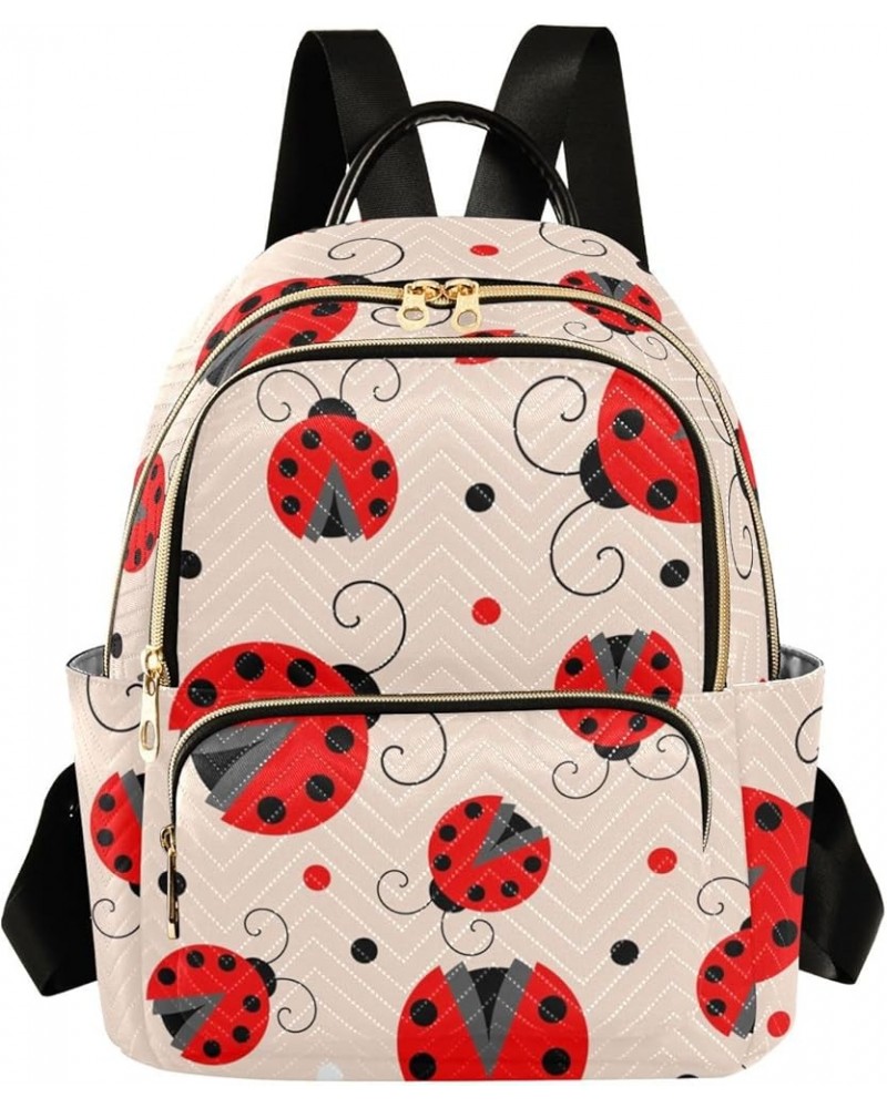 Ladybug Black Polka Dot Backpack Purse for Women Lightweight Back Pack Casual Daypack Travel Shoulder Bag Bookbag - S Small M...