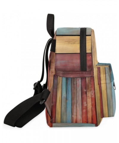 Vintage Wooden Striped Mini Backpack Purse for Women Girls, Rainbow Wooden Texture Small Backpack Lightweight Casual Travel B...