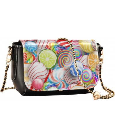 Christmas Crossbody Handbag Xmas Rainbow Candy PU Leather Shoulder Bag Sturdy Travel Pouch Compact Chic Bag for Women Everyda...