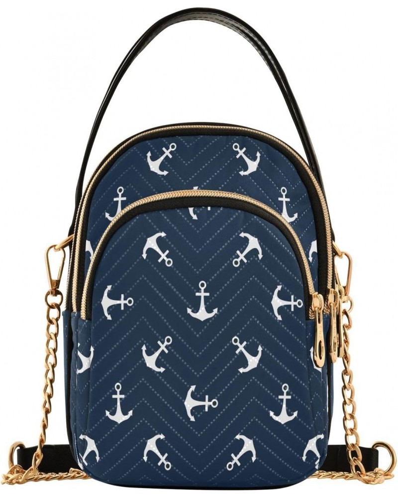 Nautical Ocean Sea Anchor Blue Small Chain Crossbody Travel Bag Handbag Cell Phone Purse for Women $12.76 Crossbody Bags