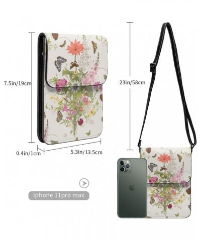 Elegant Flowers Butterfly Nature Beige Crossbody Cell Phone Purse for Womens Lightweight Small Soft Leather Fashion Travel Wa...