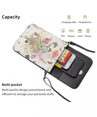 Elegant Flowers Butterfly Nature Beige Crossbody Cell Phone Purse for Womens Lightweight Small Soft Leather Fashion Travel Wa...