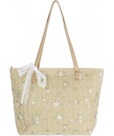 Fashion Handbags Women Woven Straw Bag Summer Beach Tote Purse Flower Embroidered--khaki $9.66 Totes