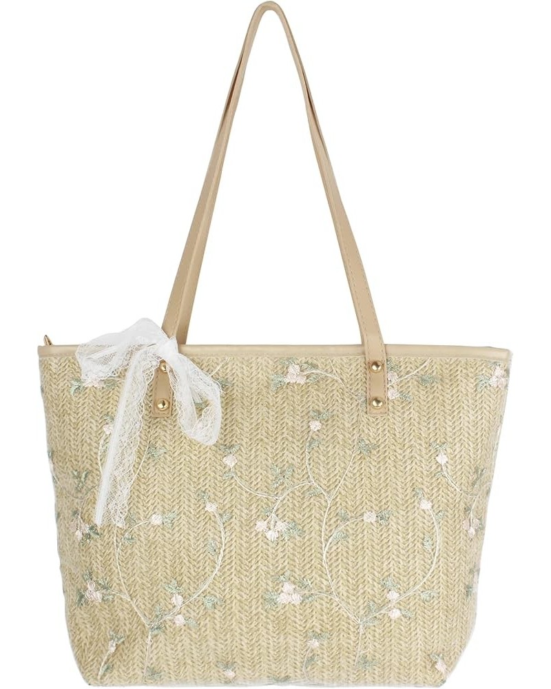 Fashion Handbags Women Woven Straw Bag Summer Beach Tote Purse Flower Embroidered--khaki $9.66 Totes