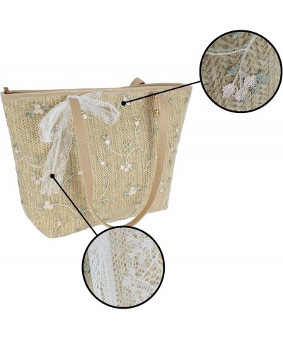 Fashion Handbags Women Woven Straw Bag Summer Beach Tote Purse Flower Embroidered--khaki $9.66 Totes