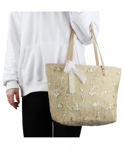 Fashion Handbags Women Woven Straw Bag Summer Beach Tote Purse Flower Embroidered--khaki $9.66 Totes