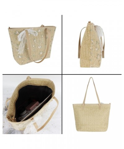 Fashion Handbags Women Woven Straw Bag Summer Beach Tote Purse Flower Embroidered--khaki $9.66 Totes