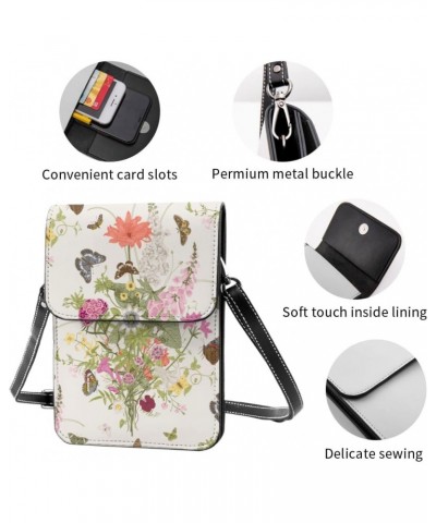 Elegant Flowers Butterfly Nature Beige Crossbody Cell Phone Purse for Womens Lightweight Small Soft Leather Fashion Travel Wa...