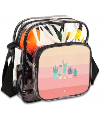 Dragonfly Vintage Stadium-Approved Clear Crossbody Bag with Colorful Print Design Cacti Pink $13.67 Crossbody Bags