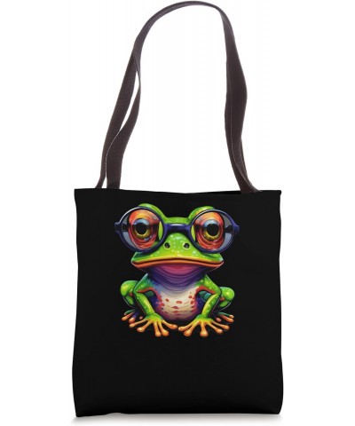 Happy Frog with Glasses Art Funny Animal Picture Gift Tote Bag $13.44 Totes