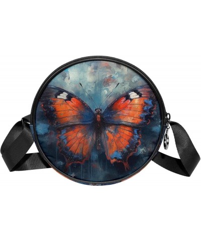 Round Crossbody Purse for Women, Shoulder Bag, Painting Pattern Butterfly Animal $11.28 Crossbody Bags