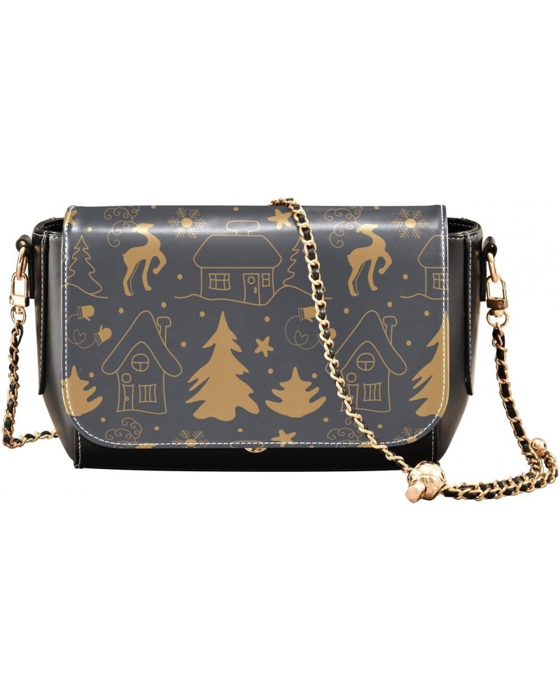 Christmas Handdrawn Winter Pattern Doodle Black Leather Crossbody Purse for Women Small Shoulder Bags with Credit Card Slots ...