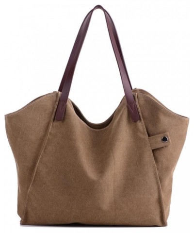 Women Tote Canvas Shoulder Bag Large Capacity Handbag Shopping Bags-Brown Brown $22.78 Totes