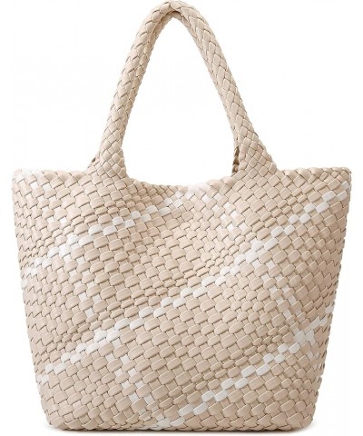 Fashion Woven Tote Bag for Women, Shopper Bag Soft Vegan Leather Hand-woven Handbag with Purse Beige + White Embellishment $3...