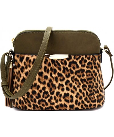 Womens Leopard Print Vegan Leather Dome Crossbody Purse Shoulder Bag Leopard3 - Olive/Brown $15.73 Crossbody Bags