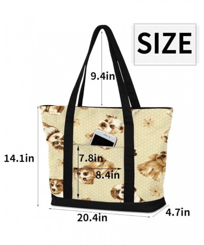 Tote Bag for Women Canvas Shoulder Bag Large Casual Handbag Lightweight Tote Bag with Zipper for Work Travel Shopping Retro D...