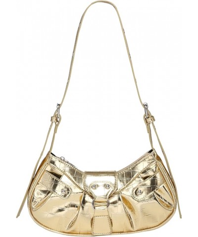 Women's Pleated Hobo Shoulder Bag PU Leather Clutch Handbag Metallic Gold $13.80 Shoulder Bags