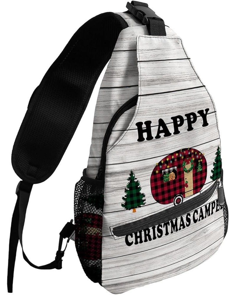 Sling Backpack, Cute Pug Dog in Car Merry Chirstmas Waterproof Lightweight Small Sling Bag, Travel Chest Bag Crossbody Should...