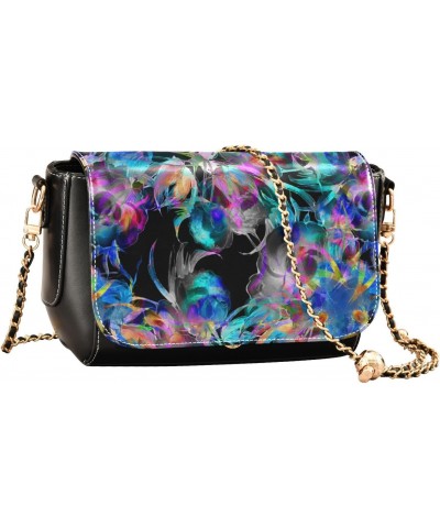 Colorful Peonies Black Crossbody Bag Women Fall Black Bag with Credit Card Slots Cute Purse $16.40 Crossbody Bags