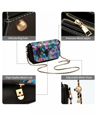 Colorful Peonies Black Crossbody Bag Women Fall Black Bag with Credit Card Slots Cute Purse $16.40 Crossbody Bags