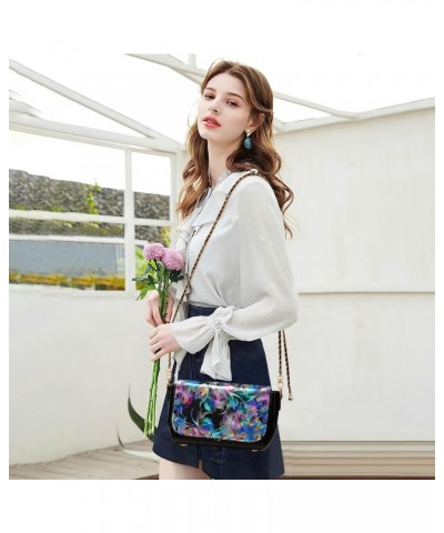 Colorful Peonies Black Crossbody Bag Women Fall Black Bag with Credit Card Slots Cute Purse $16.40 Crossbody Bags