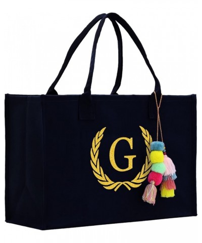 Premium Quality Personalized Gift Monogram Initial 100% Cotton Chic Tote Bag for Women - Black G $16.17 Totes