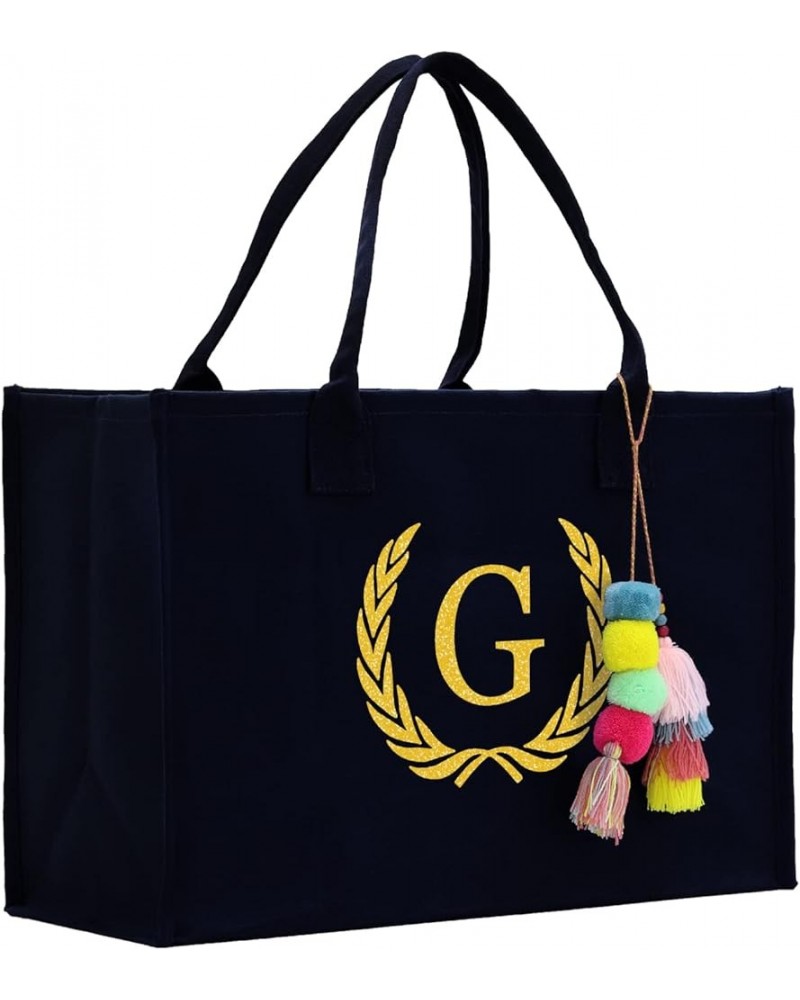 Premium Quality Personalized Gift Monogram Initial 100% Cotton Chic Tote Bag for Women - Black G $16.17 Totes